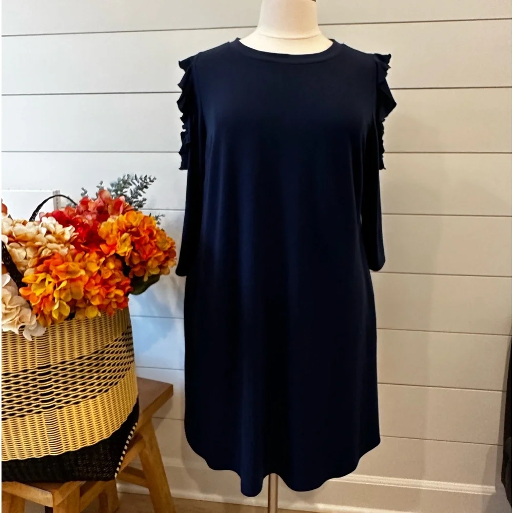 Lane Bryant navy blue soft cotton 3/4 sleeve dress 14-16 - Picture 1 of 11